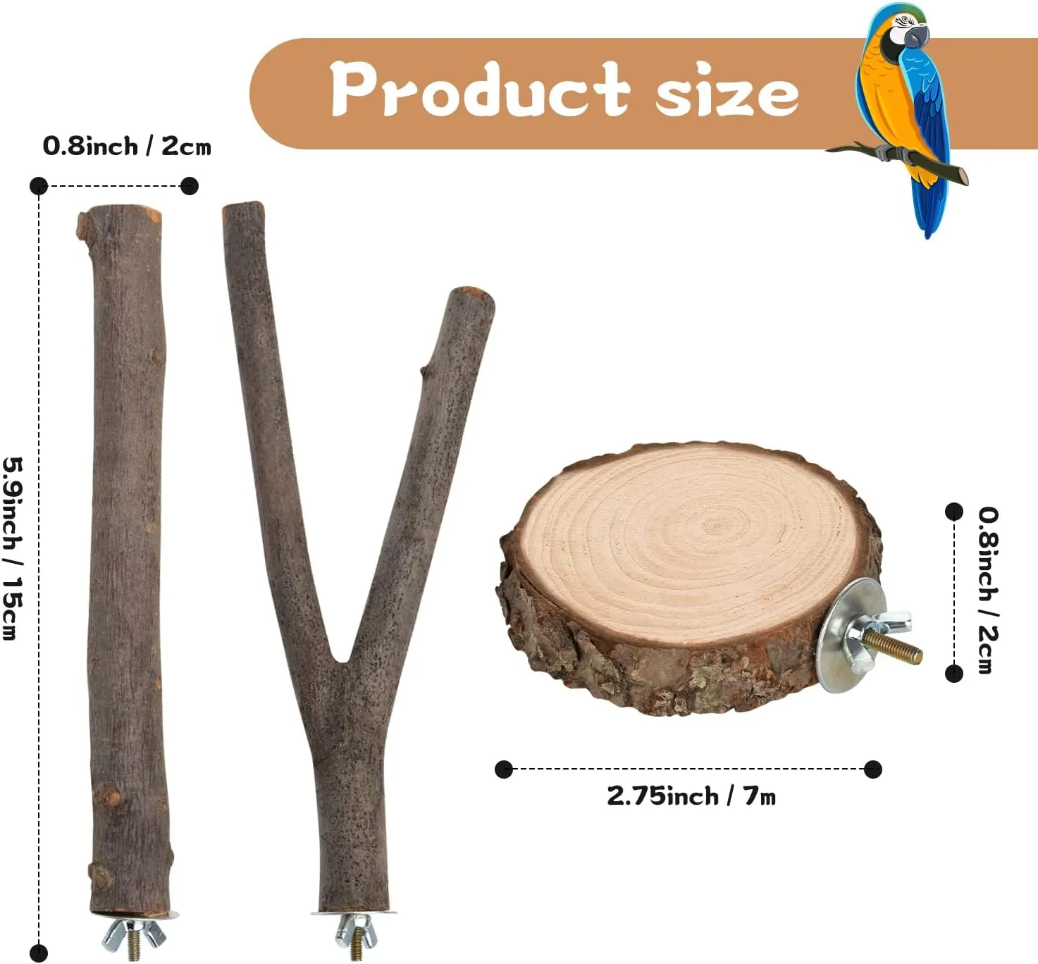 36 PCS Bird Perches Stand Toy, Natural Wood Parrot Perch Stand Bird Cage Branches Platform Accessories for Parakeets Cockatiels Conures Macaws Finches Love Birds
