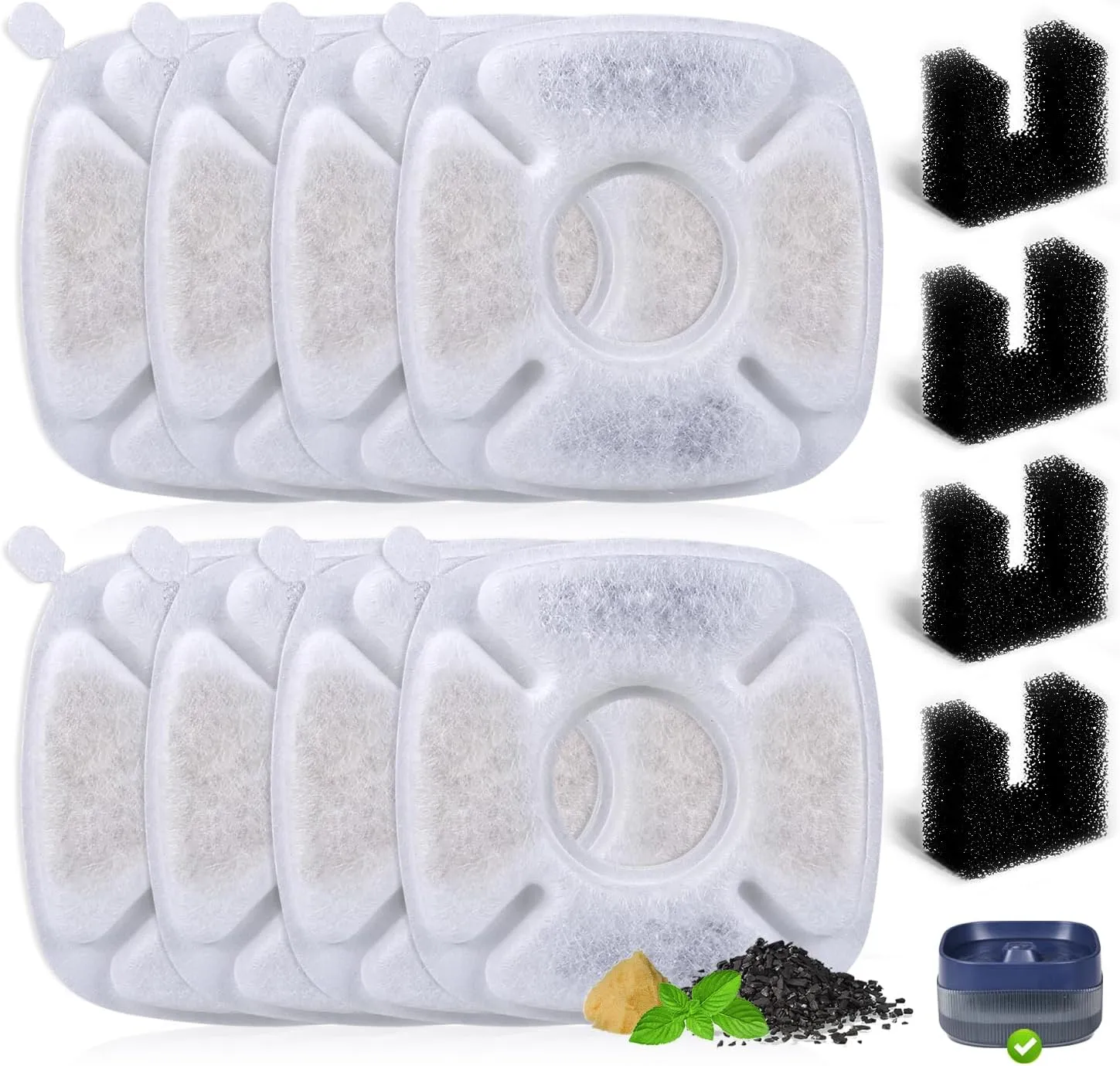 8 Pack Replacement Filters for 135oz/4L Dog Water Bowl Dispenser, BFLICROY Dog Water Filter Pet Water Fountain Replacement Filters, Cat Fountain Filter and 4Pack Pre-Filter Sponges