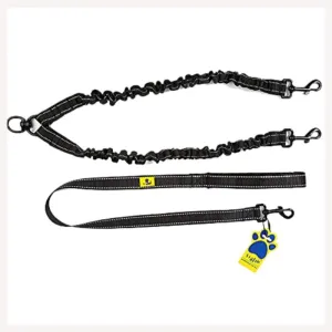 A a Pets' 3in1 Multi Purpose Bungee Leash to walk 2 Dogs-Black
