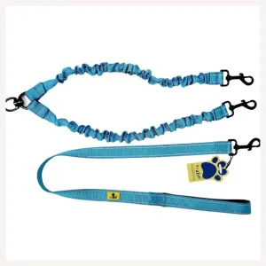 A a Pets' 3in1 Multi Purpose Bungee Leash to walk 2 Dogs- Blue