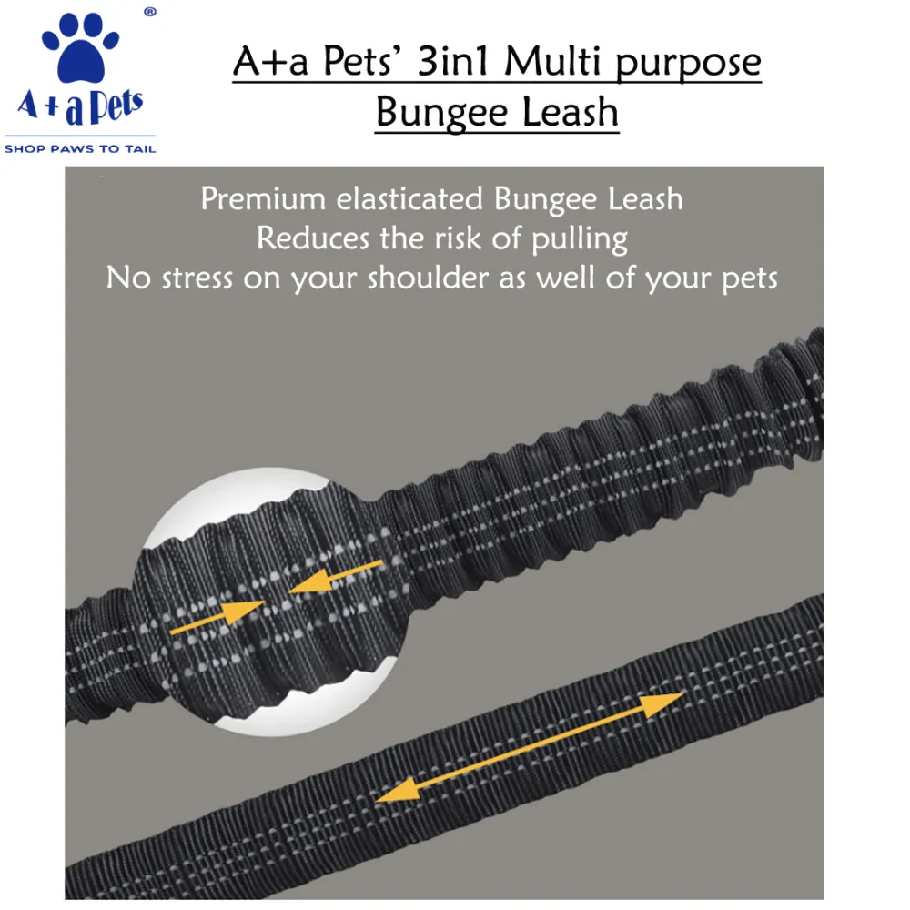 A Plus A Pets 3in1 Multi Purpose Bungee Leash for 2 Dogs (Blue)
