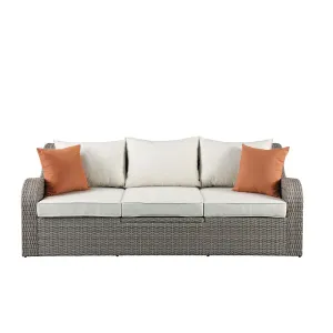 ACME Salena Patio Sectional & 2 Ottomans (2 Pillows) in Beige Fabric & Gray Wicker 45010