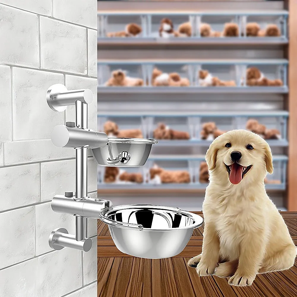 Adjustable Wall-Mounted Pet Feeder with Stainless Bowls