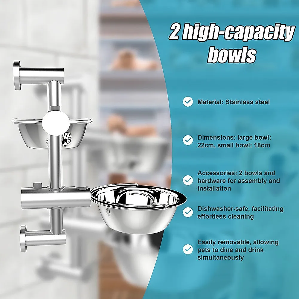 Adjustable Wall-Mounted Pet Feeder with Stainless Bowls