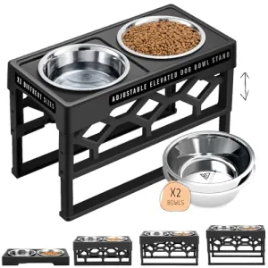 AVERYDAY Small Elevated Dog Bowls Stand, Adjustable 4 Heights Raised Dog Dish Holder with 2 Stainless Steel Dog Food and Water Bowls Dish Set, Dog Feeder Station for Medium Sized Dogs and Small Pets