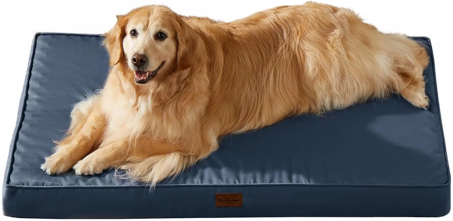 BFPETHOME Outdoor Dog Bed for Medium, Large, Extra Large Dogs - Waterproof, Orthopedic With Removable Washable Cover, Egg Crate Foam Mat (42 x 30 in, Navy)