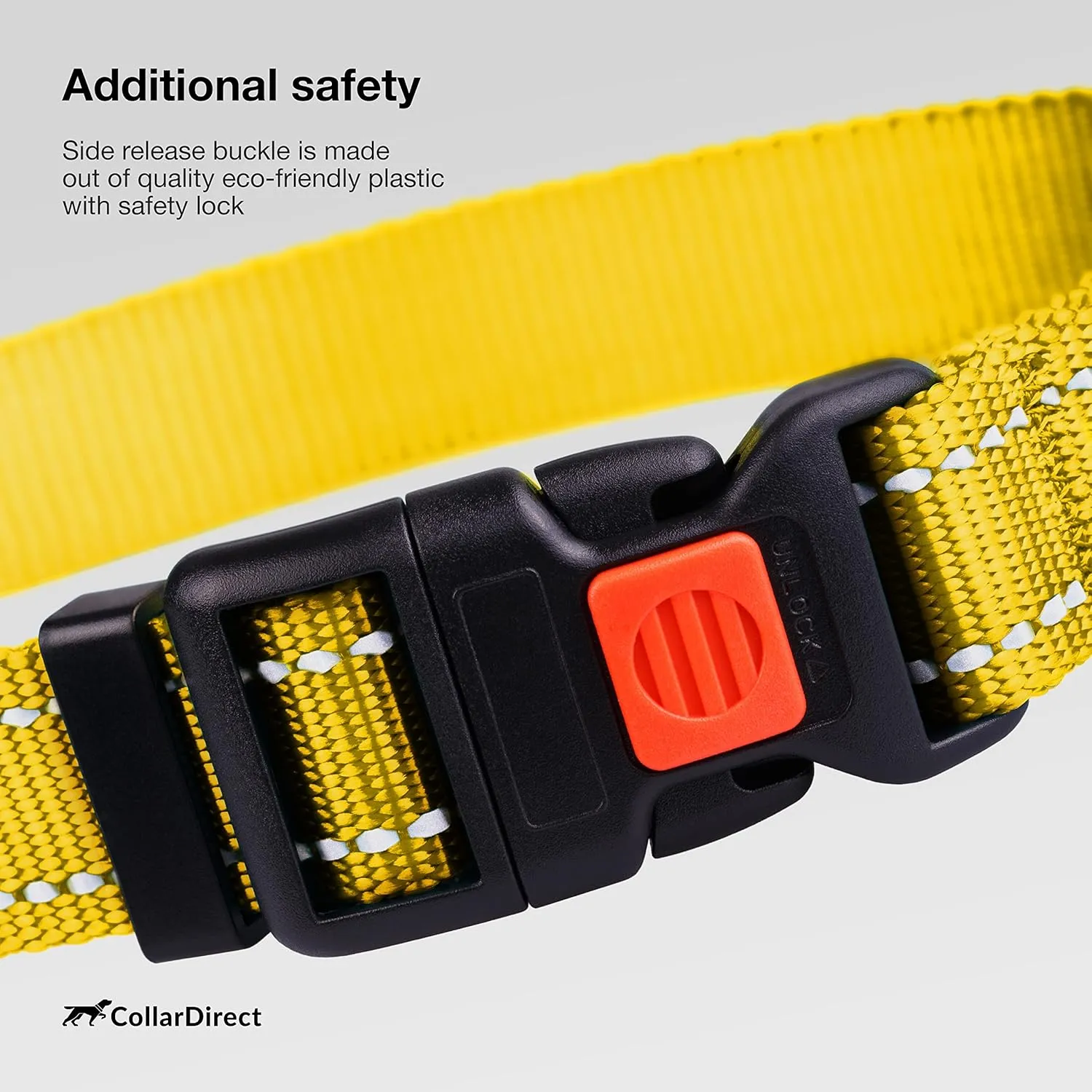 CollarDirect Reflective Dog Collar for a Small, Medium, Large Dog or Puppy with a Quick Release Buckle - Boy and Girl - Nylon Suitable for Swimming (18-26 Inch, Yellow)