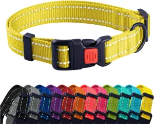 CollarDirect Reflective Dog Collar for a Small, Medium, Large Dog or Puppy with a Quick Release Buckle - Boy and Girl - Nylon Suitable for Swimming (18-26 Inch, Yellow)