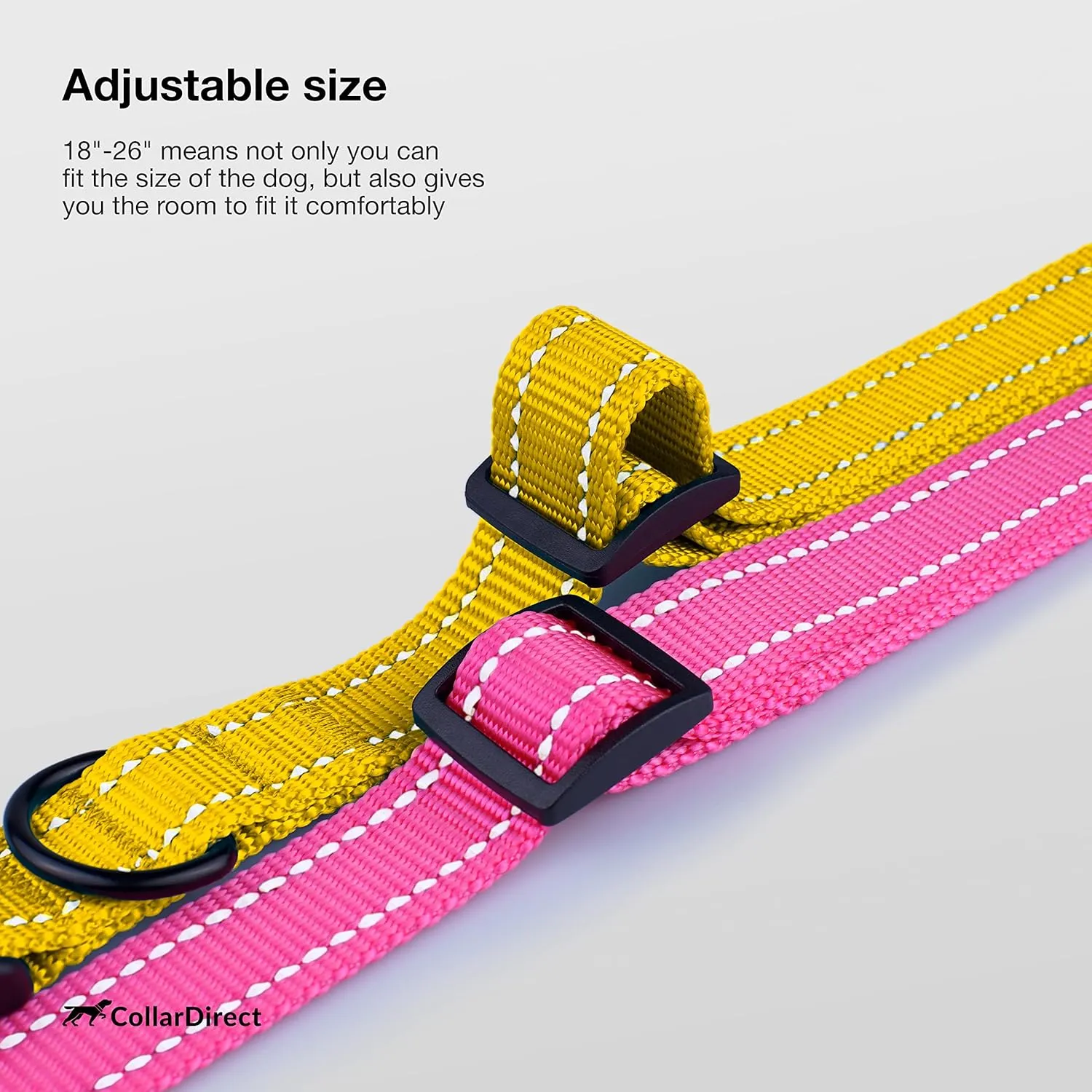 CollarDirect Reflective Dog Collar for a Small, Medium, Large Dog or Puppy with a Quick Release Buckle - Boy and Girl - Nylon Suitable for Swimming (18-26 Inch, Yellow)