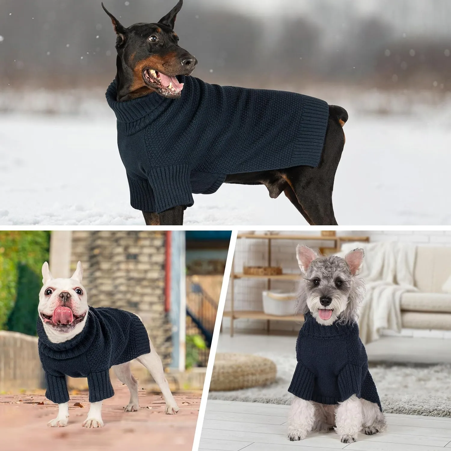 cyeollo Small Dog Sweater Turtleneck Knitted Sweaters Winter Puppy Dog Clothes with Leash Hole Fall Sweaters for Small Dogs Male