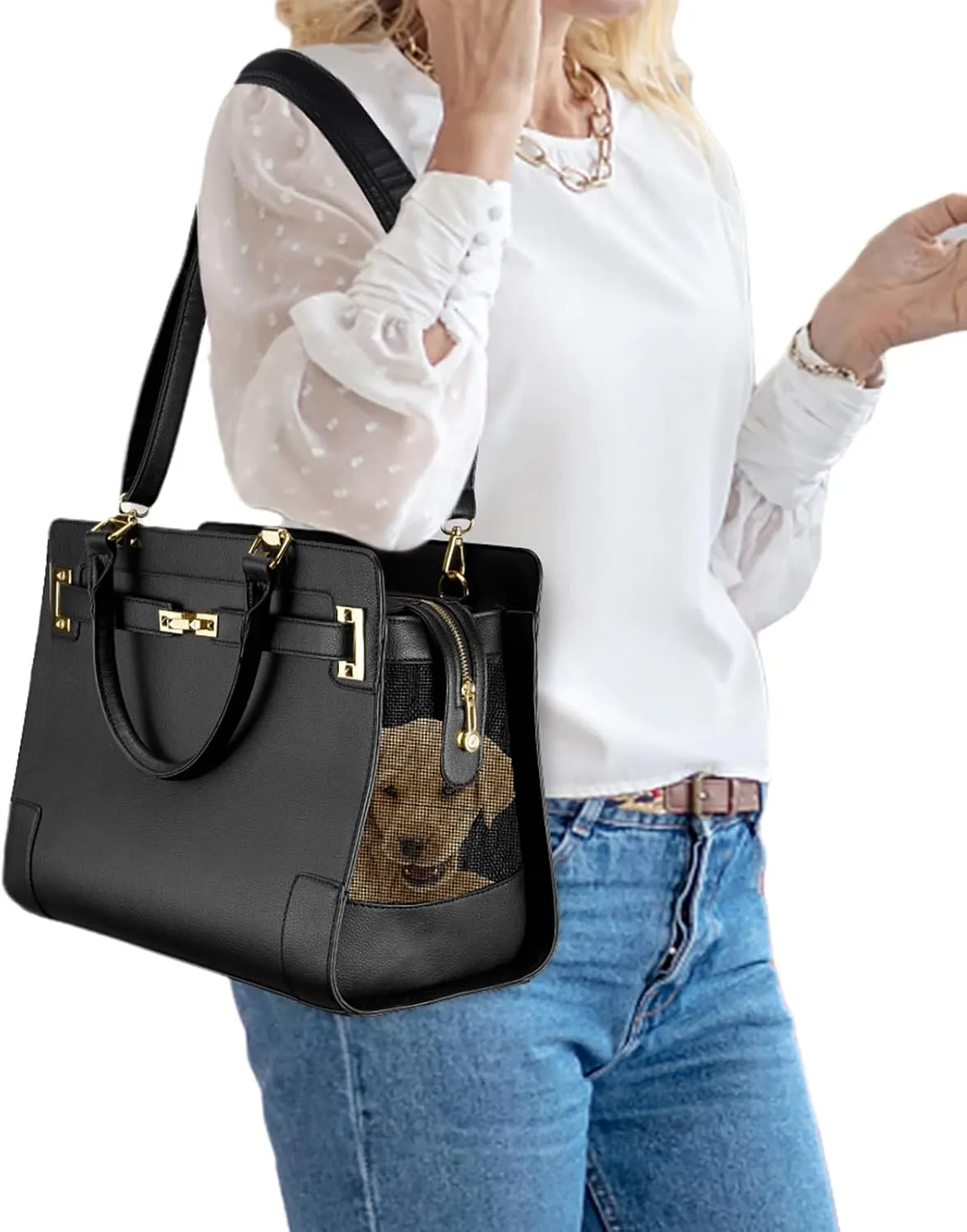 Fashion Dog Purse Carrier for Small Dogs with Shoulder Strap, Hold Up to 7lbs Quality PU Leather Pet Carrier, Cat Carrier, Airline Approved Puppy Purse Carrier for Travel (Black, Small Size)