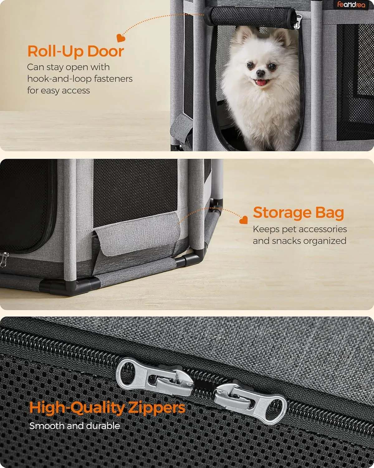 Feandrea Dog Playpen, Oxford Fabric Dog Fence, Octagon Dog Crate, M, 28.3 x 28.3 x 16.9 Inches, PVC Pipe Frame, Breathable Mesh, Double Openings, Dove Gray and Slate Gray UPDC002G01