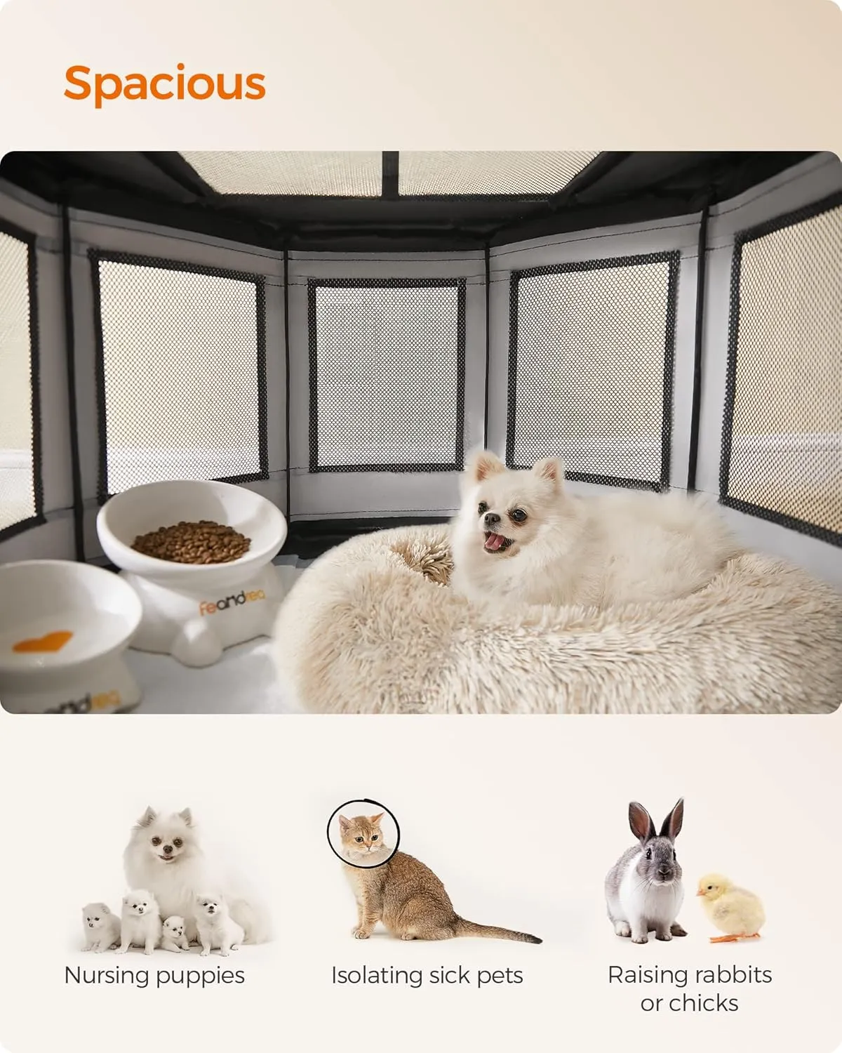 Feandrea Dog Playpen, Oxford Fabric Dog Fence, Octagon Dog Crate, M, 28.3 x 28.3 x 16.9 Inches, PVC Pipe Frame, Breathable Mesh, Double Openings, Dove Gray and Slate Gray UPDC002G01