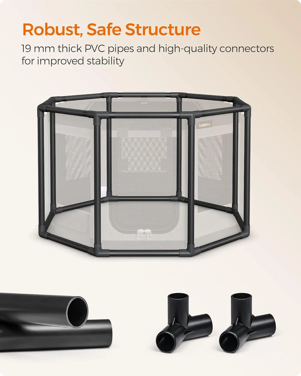 Feandrea Dog Playpen, Oxford Fabric Dog Fence, Octagon Dog Crate, M, 28.3 x 28.3 x 16.9 Inches, PVC Pipe Frame, Breathable Mesh, Double Openings, Dove Gray and Slate Gray UPDC002G01