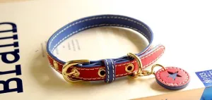 Handmade Leather 4th of July Dog Collar and Leashn | Independance Day Captain America Red and Blue Luxury Collar