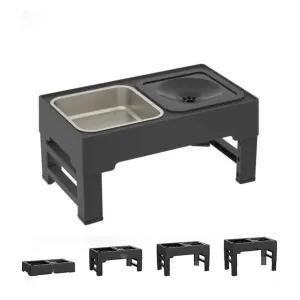 Height adjustable pet feeding station dog food bowl   water bowl - Black / Silver