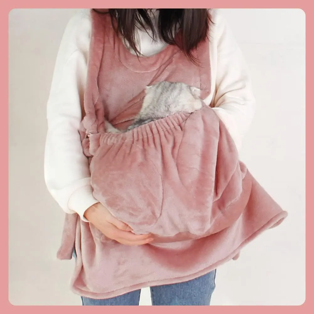 La La Pet Adjustable Cat Carrier Apron with Double Layer Pocket Cat Sleeping Bag Pet Carrier Sling Kitten Carrier Bag Cat Carrier Pouch for Small Medium Sized Animals Pink