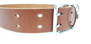 Leather Dog Collar Plane Dark Tan - Large