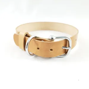 Leather Dog Collar Plane Dark Tan - Medium