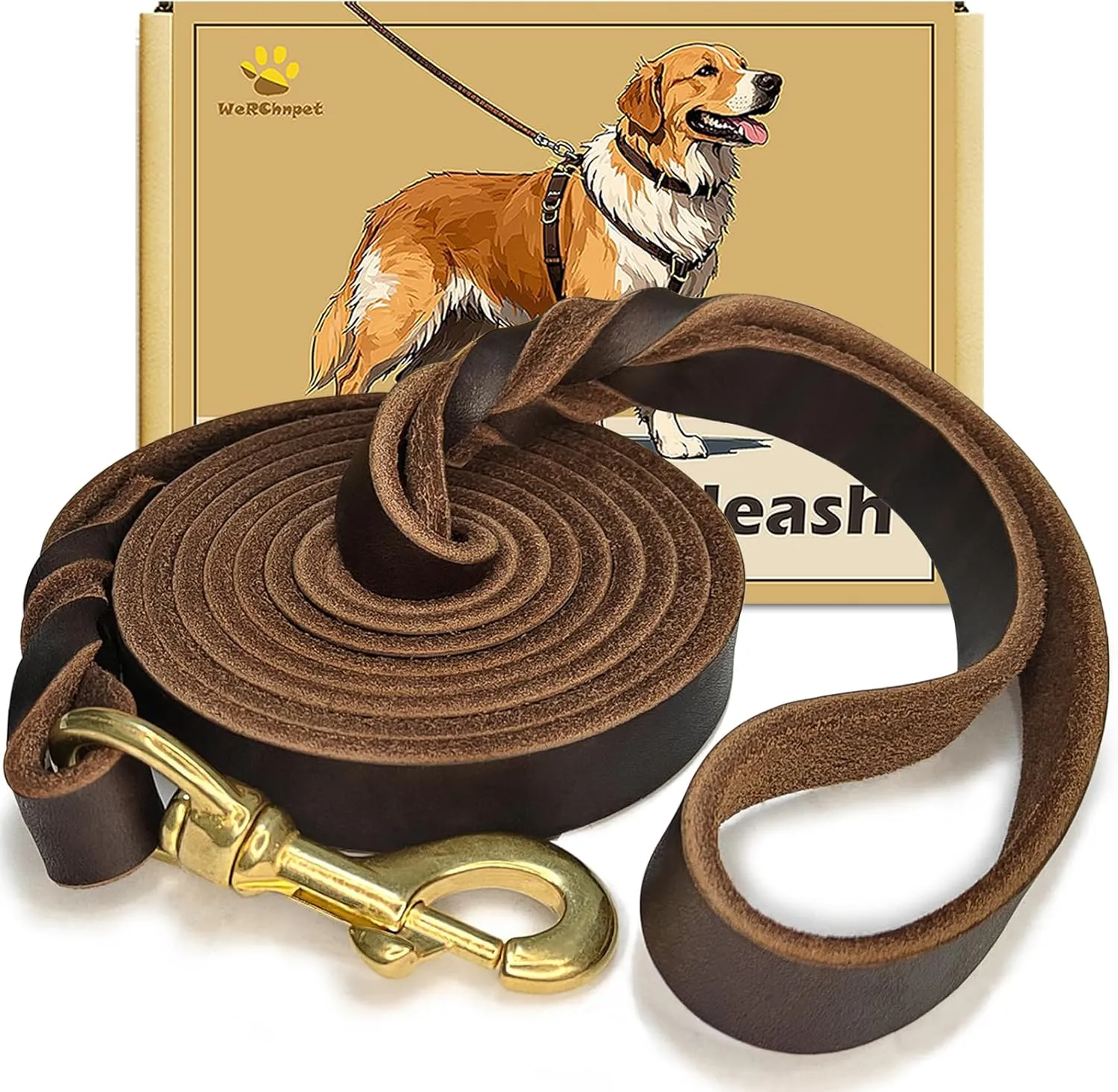 Leather Dog Leash 6ft x 3/4 inch, Heavy Duty, Soft and Strong for Large, Medium, Small Dogs - Premium Leather Leash for Dogs
