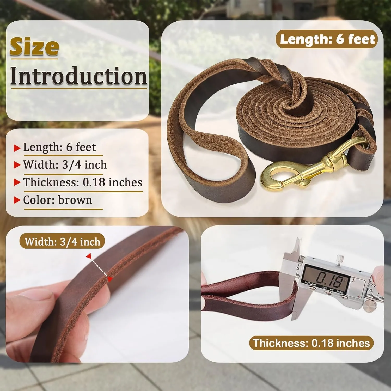 Leather Dog Leash 6ft x 3/4 inch, Heavy Duty, Soft and Strong for Large, Medium, Small Dogs - Premium Leather Leash for Dogs