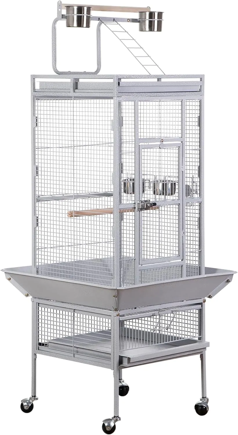 LEMY 61 Inch Iron Birdcage, Small Bird Cage with Play Top and Rolling Stand for Parakeets, Parrot, Lovebirds, Pet House Indoor&Outdoor Use