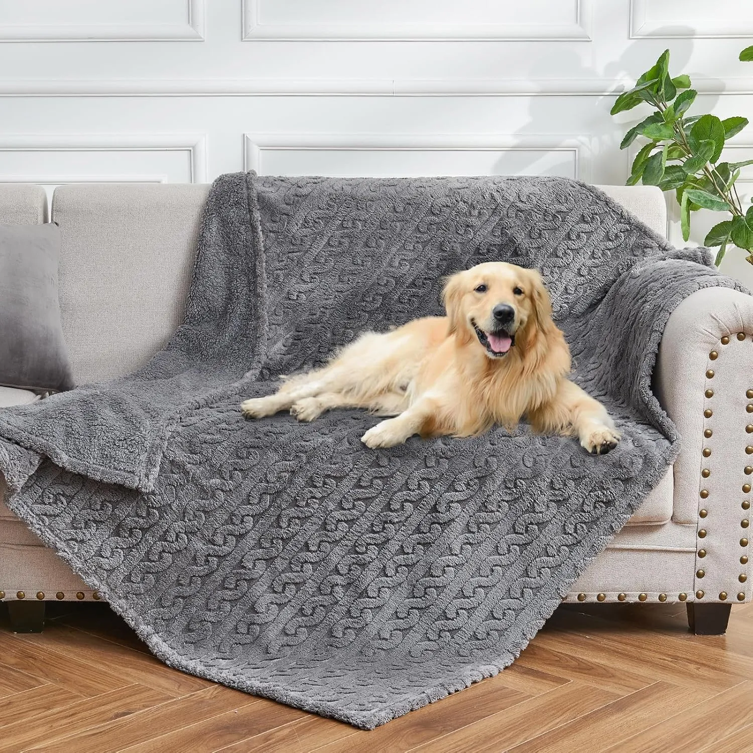lifein Waterproof Dog Blankets for Dogs - Calming Cat Blanket for Couch Protector Washable, Long Faux Fur Pet Throw Blanket for Large/Small Dogs/Puppy,Furniture Protection (Grey, 40 * 28 inches)