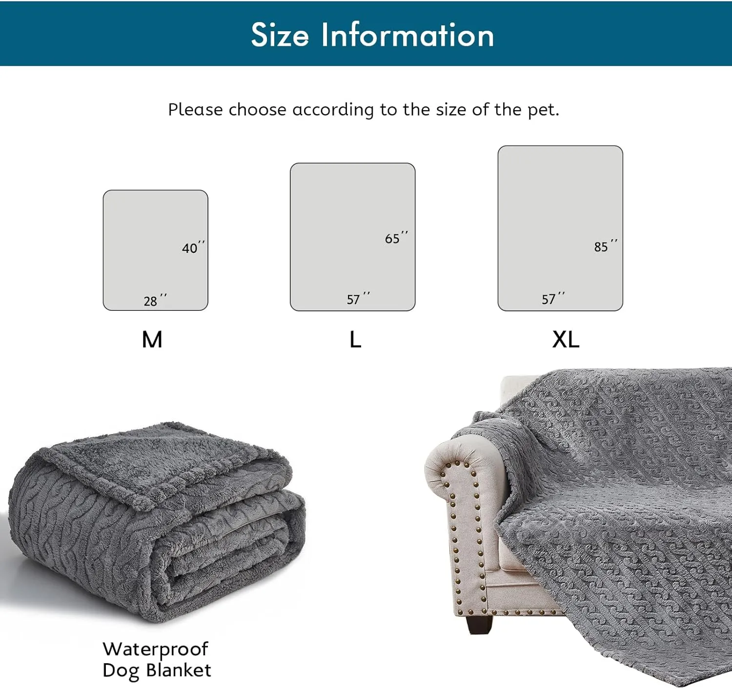 lifein Waterproof Dog Blankets for Dogs - Calming Cat Blanket for Couch Protector Washable, Long Faux Fur Pet Throw Blanket for Large/Small Dogs/Puppy,Furniture Protection (Grey, 40 * 28 inches)