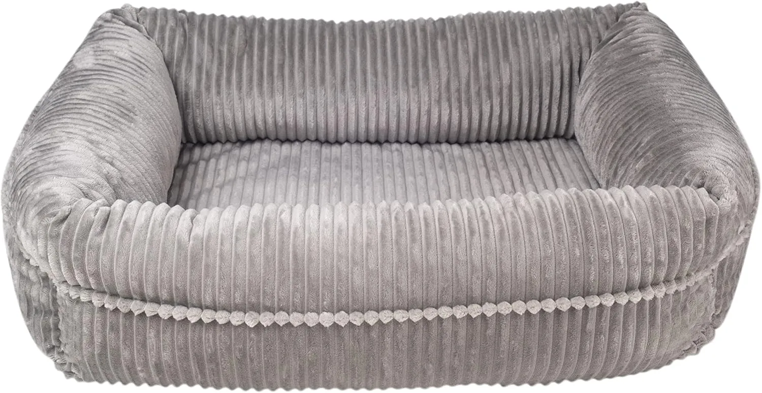 long rich Pet Bed for Dogs and Cats - Soft Cozy Corduroy Pet Bed, Egg Crate Orthopedic Foam Dog Bed, Removable Machine Washable Cover (25 x 21" x 8", Grey)