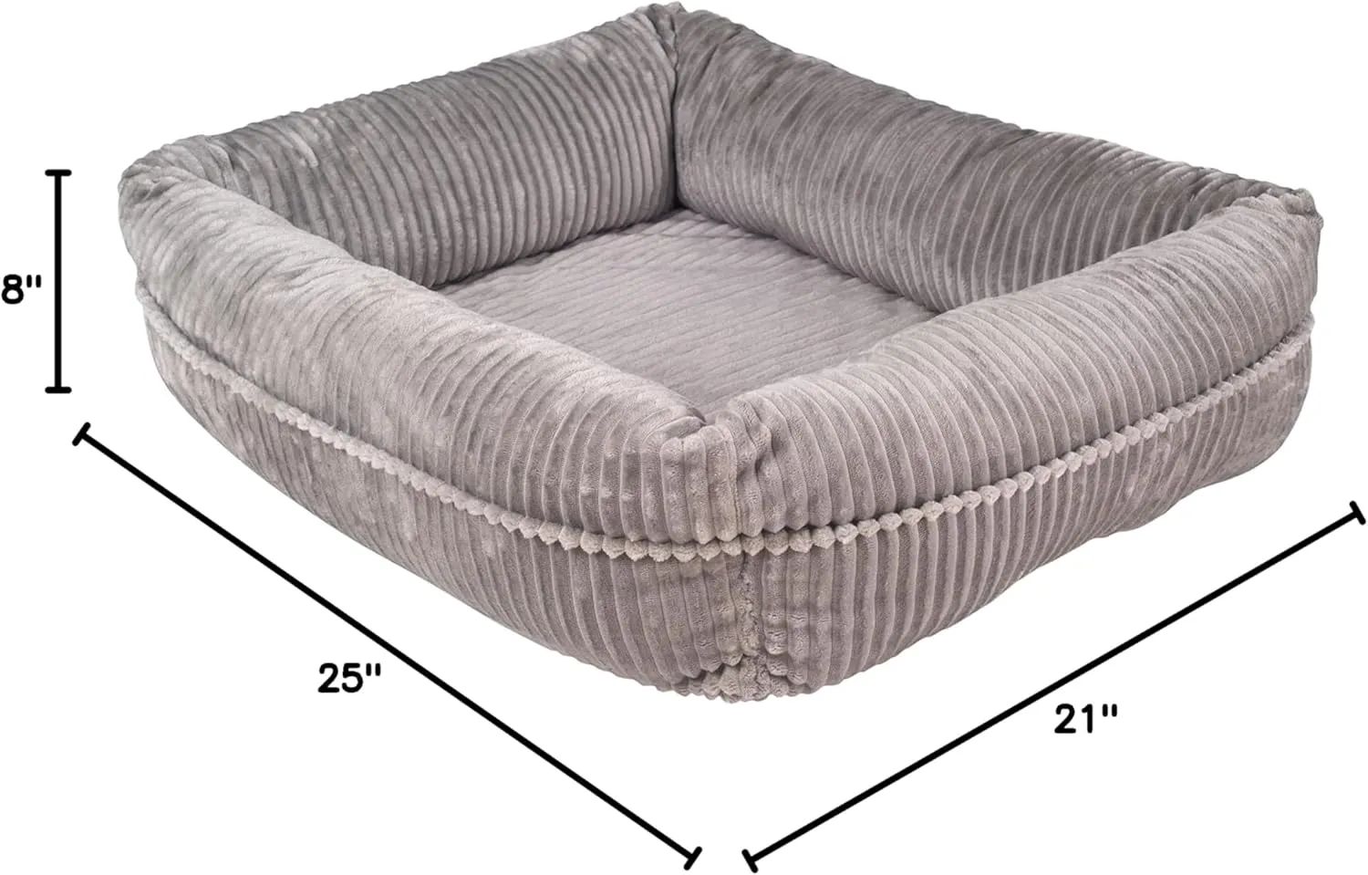 long rich Pet Bed for Dogs and Cats - Soft Cozy Corduroy Pet Bed, Egg Crate Orthopedic Foam Dog Bed, Removable Machine Washable Cover (25 x 21" x 8", Grey)