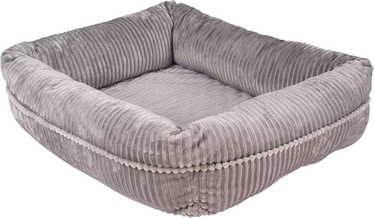 long rich Pet Bed for Dogs and Cats - Soft Cozy Corduroy Pet Bed, Egg Crate Orthopedic Foam Dog Bed, Removable Machine Washable Cover (25 x 21" x 8", Grey)