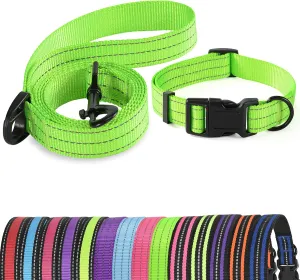 Mile High Life | Reflective Dog Collar & Leash (Solid Limegreen, Medium)
