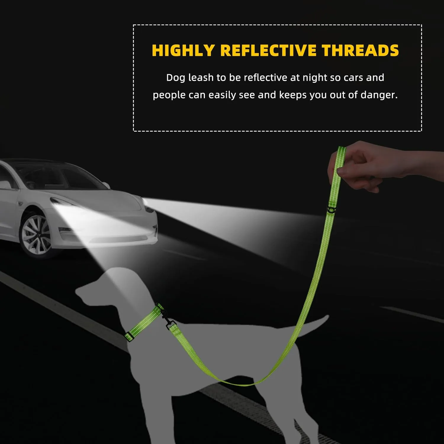 Mile High Life | Reflective Dog Collar & Leash (Solid Limegreen, Medium)