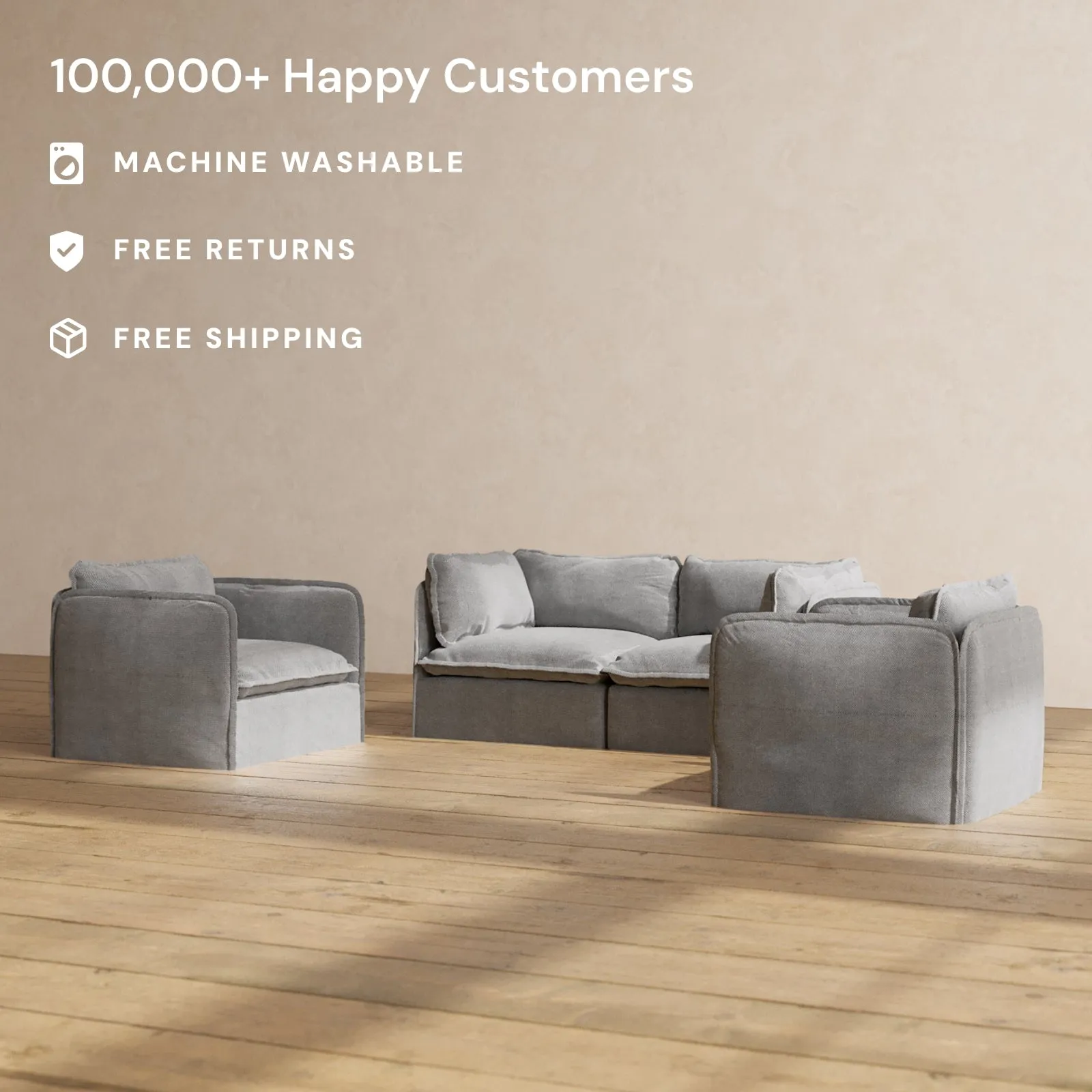 Modular Performance 2-Seater Sofa   Armchair Set in Ash | Relaxed Blend