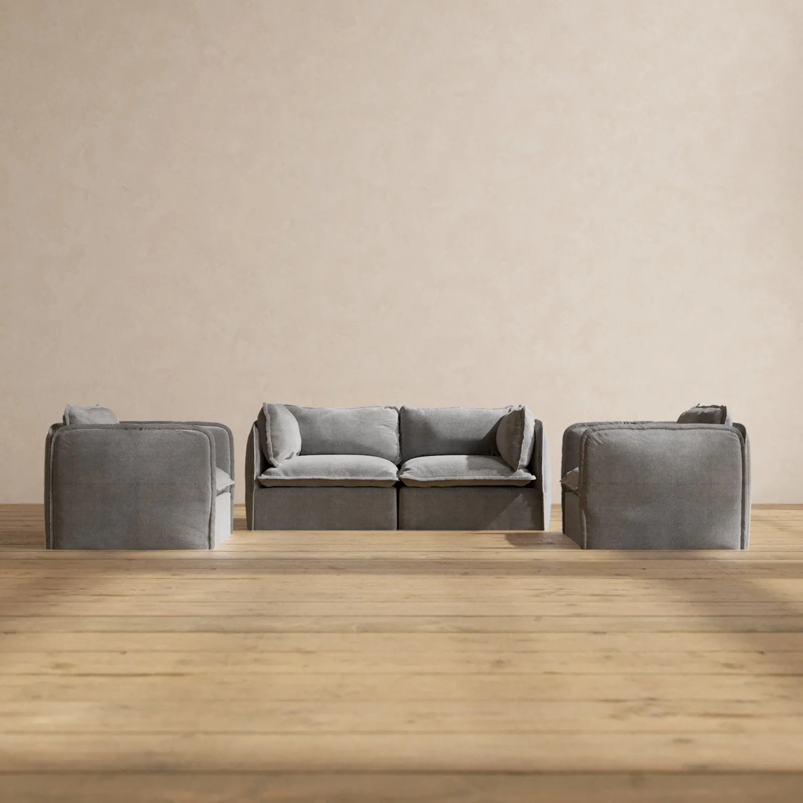Modular Performance 2-Seater Sofa   Armchair Set in Ash | Relaxed Blend