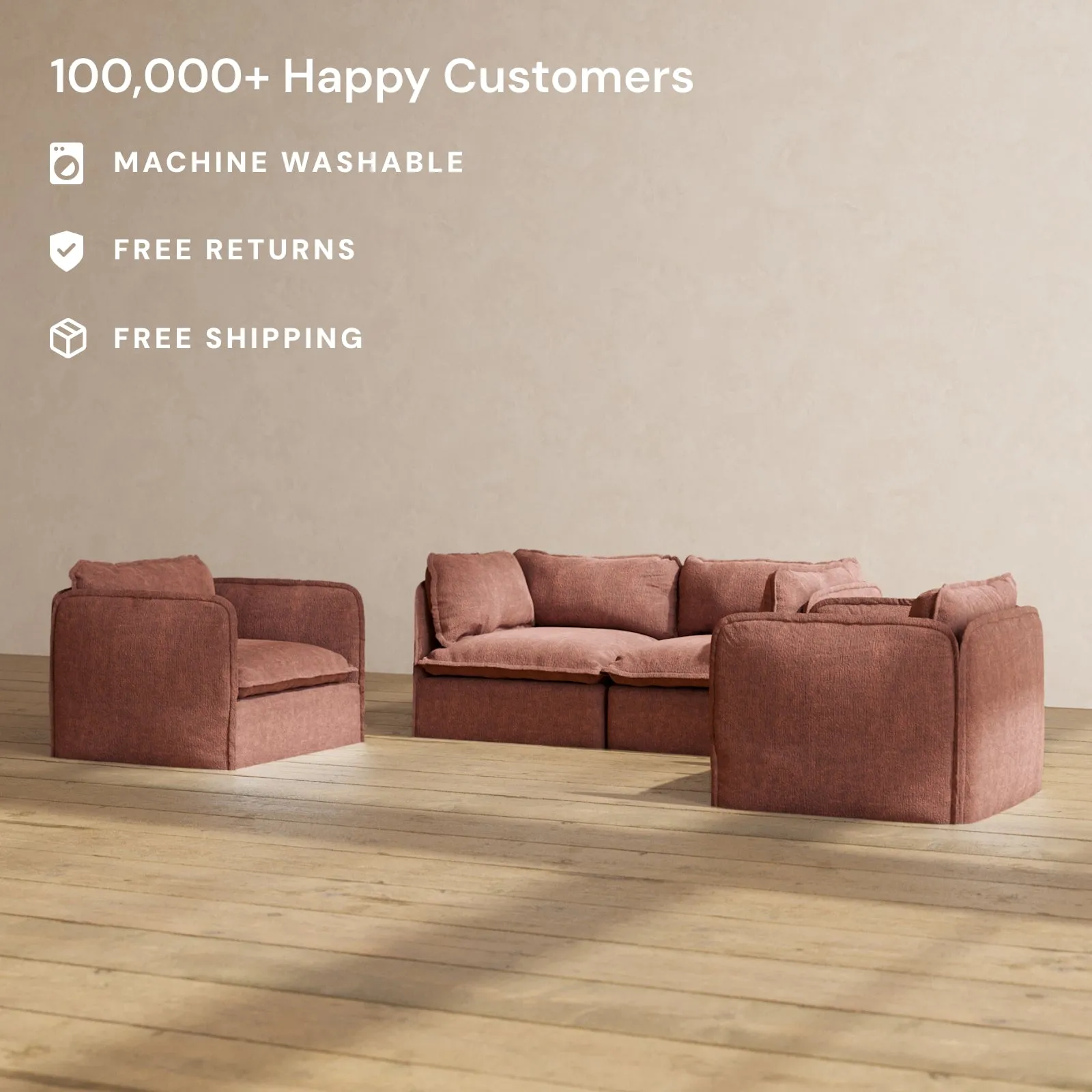 Modular Performance 2-Seater Sofa   Armchair Set in Chestnut | Relaxed Blend