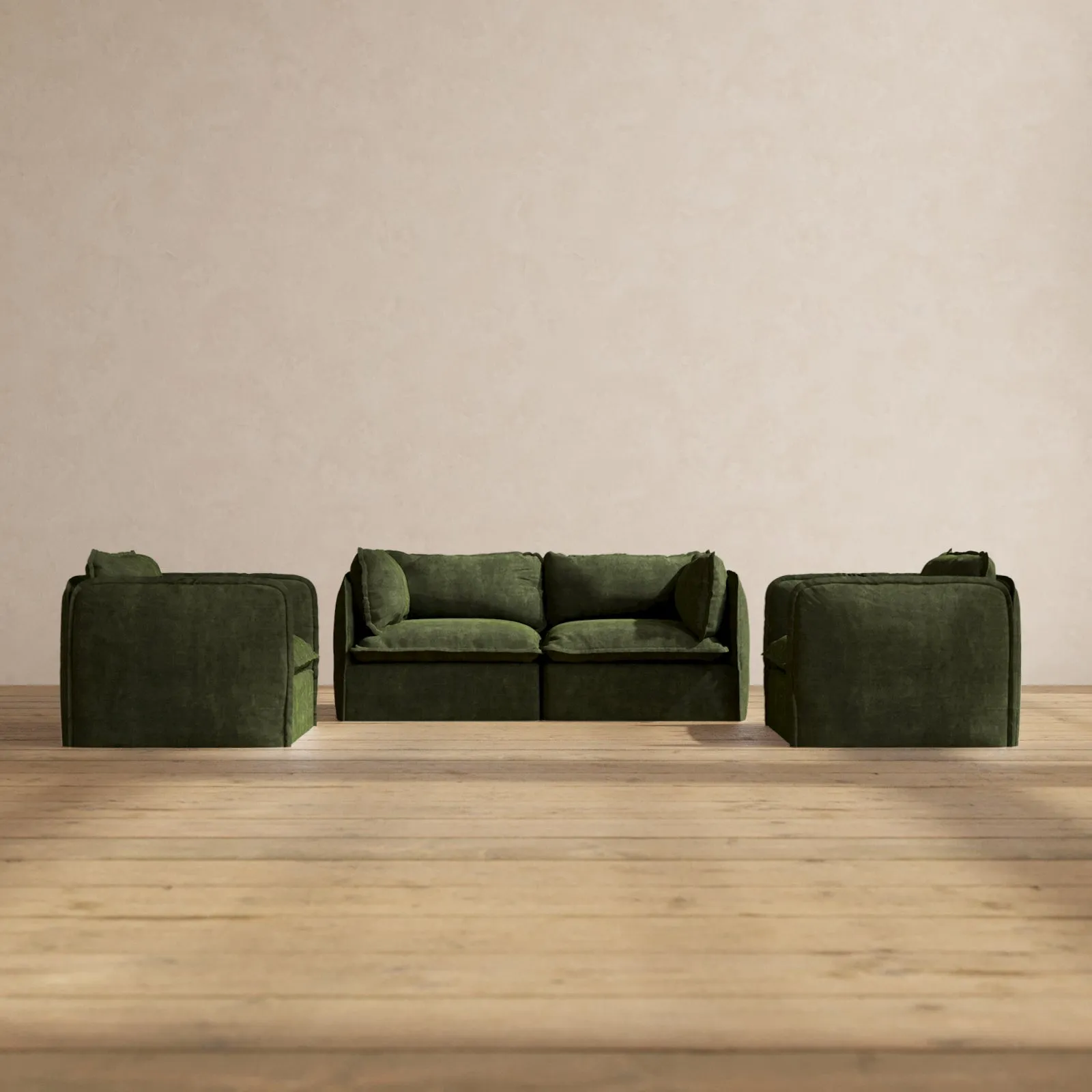 Modular Performance 2-Seater Sofa   Armchair Set in Olive | Relaxed Blend