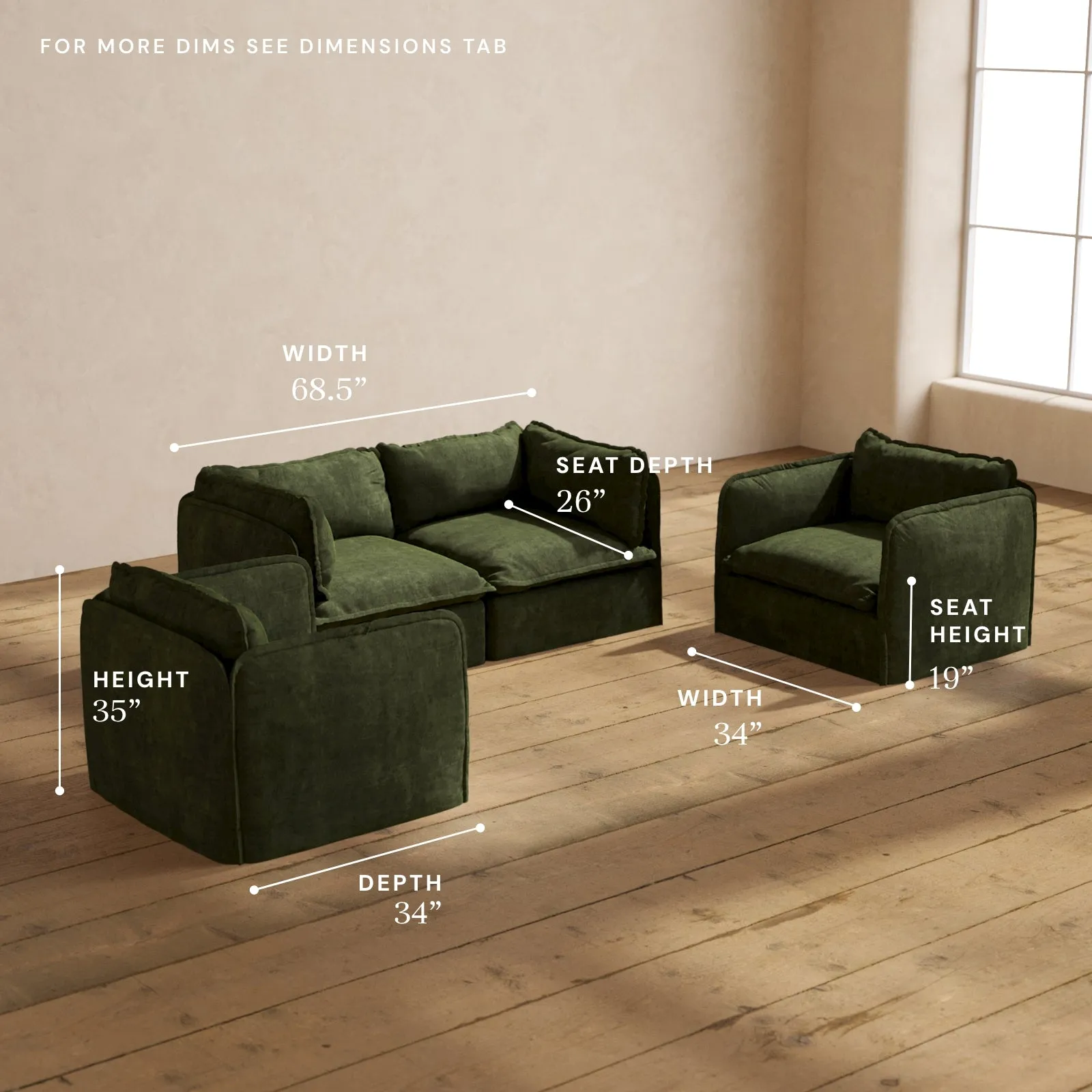 Modular Performance 2-Seater Sofa   Armchair Set in Olive | Relaxed Blend
