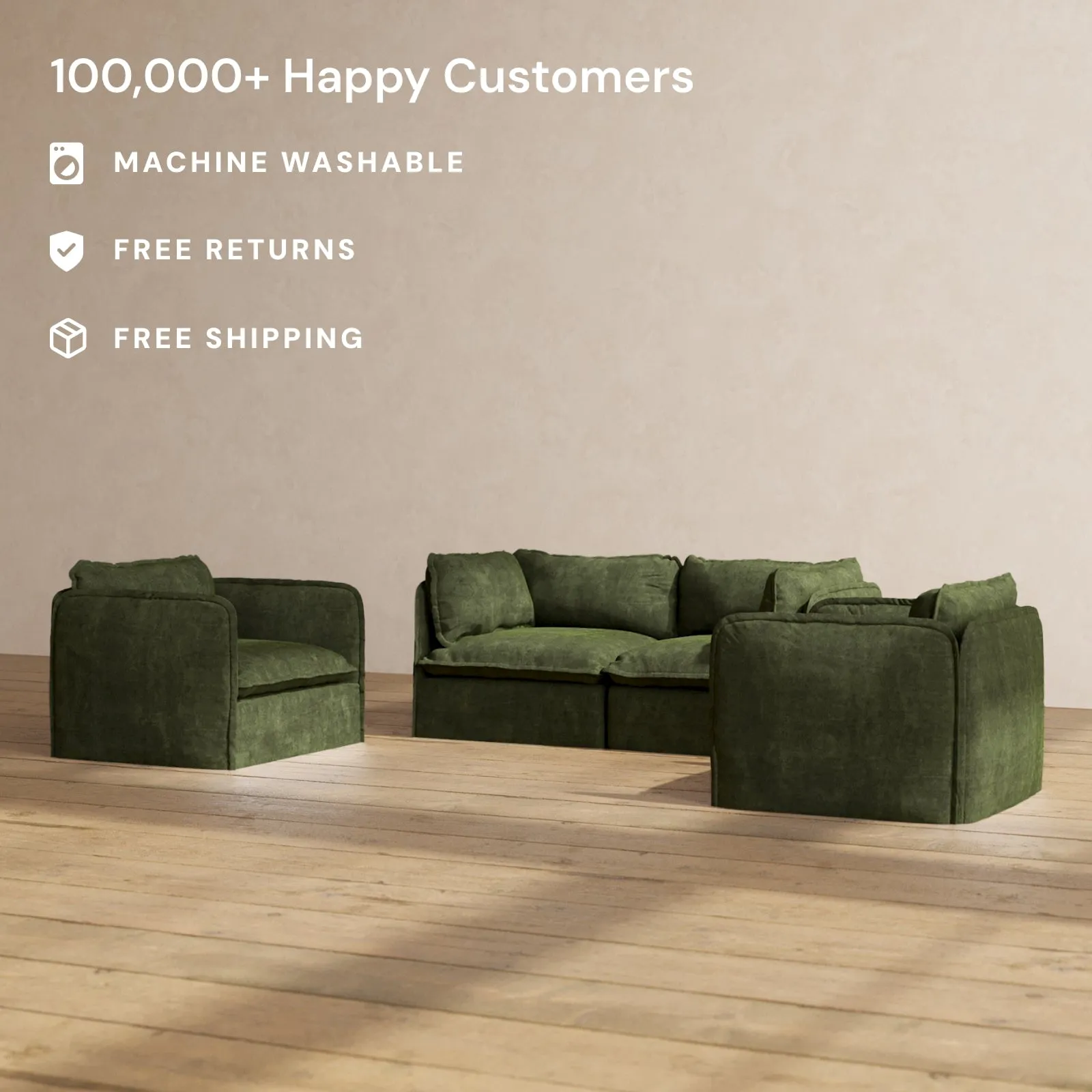 Modular Performance 2-Seater Sofa   Armchair Set in Olive | Relaxed Blend