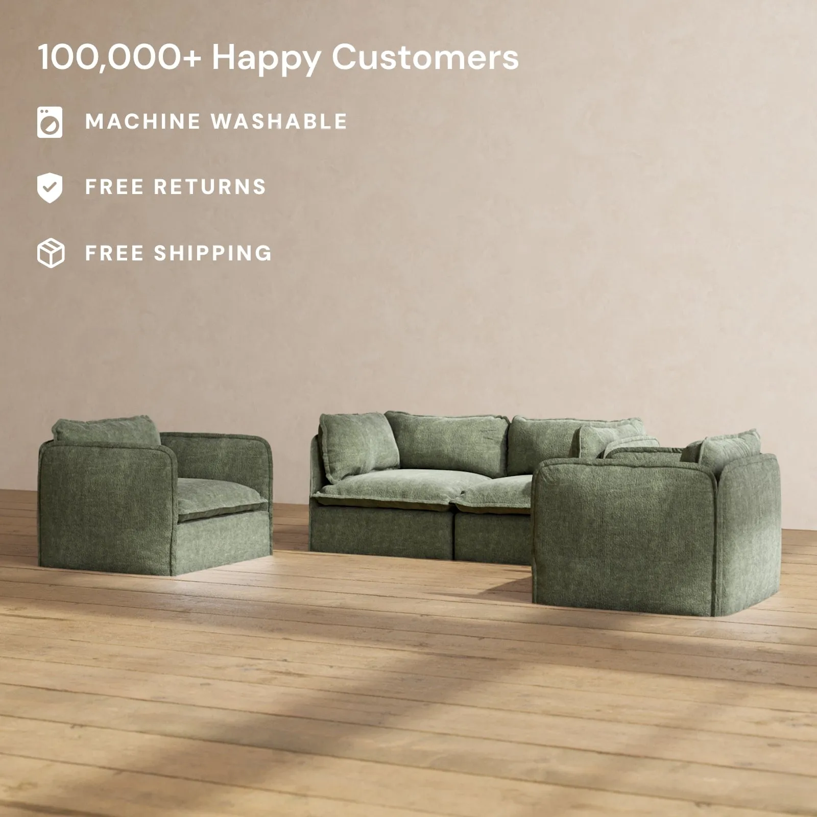 Modular Performance 2-Seater Sofa   Armchair Set in Willow | Relaxed Blend