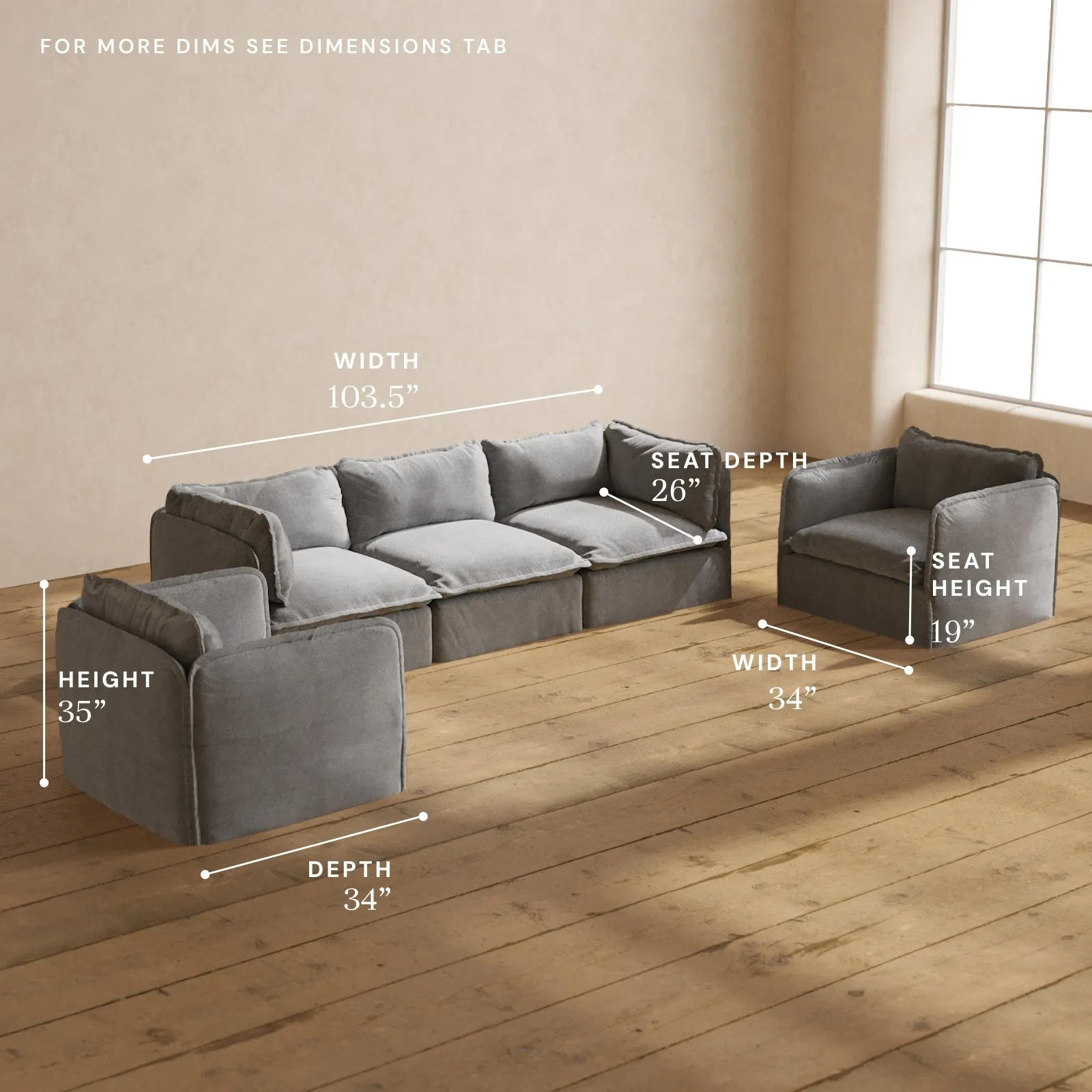 Modular Performance 3-Seater Sofa   Armchair Set in Ash | Deluxe Blend
