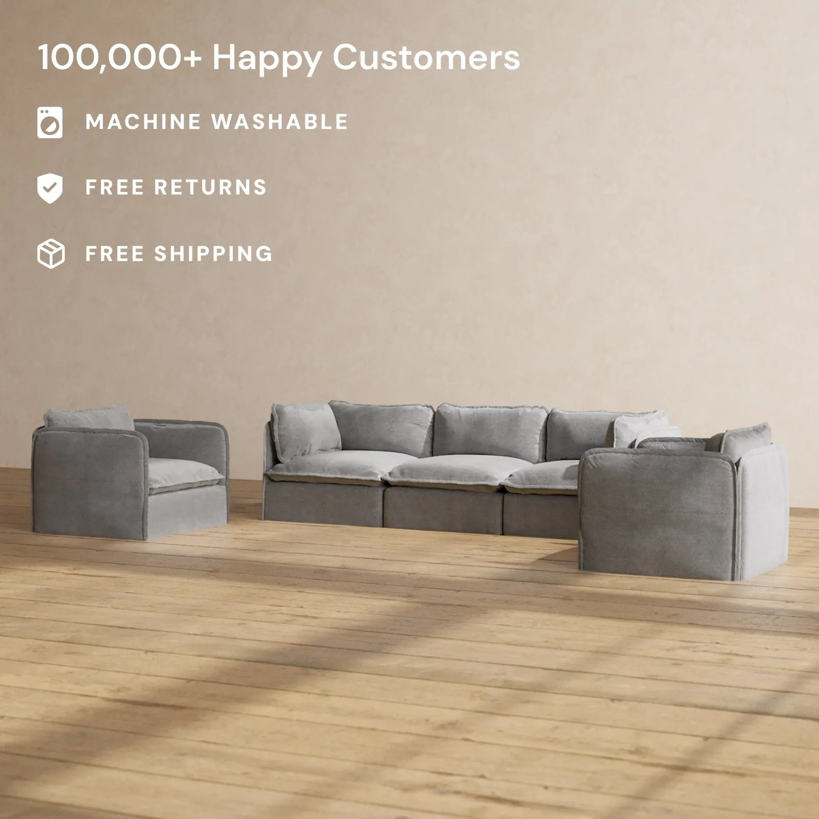 Modular Performance 3-Seater Sofa   Armchair Set in Ash | Deluxe Blend