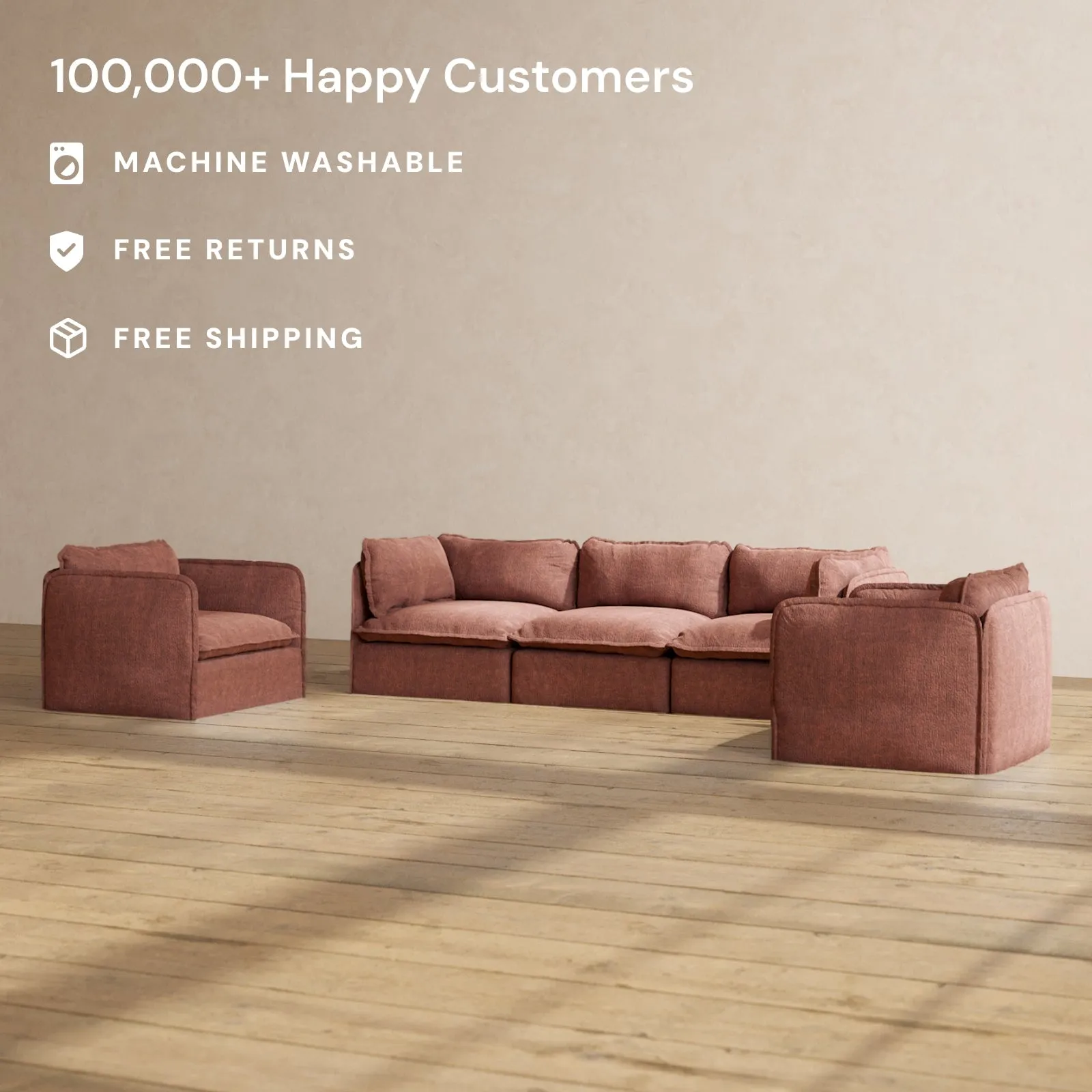 Modular Performance 3-Seater Sofa   Armchair Set in Chestnut | Relaxed Blend