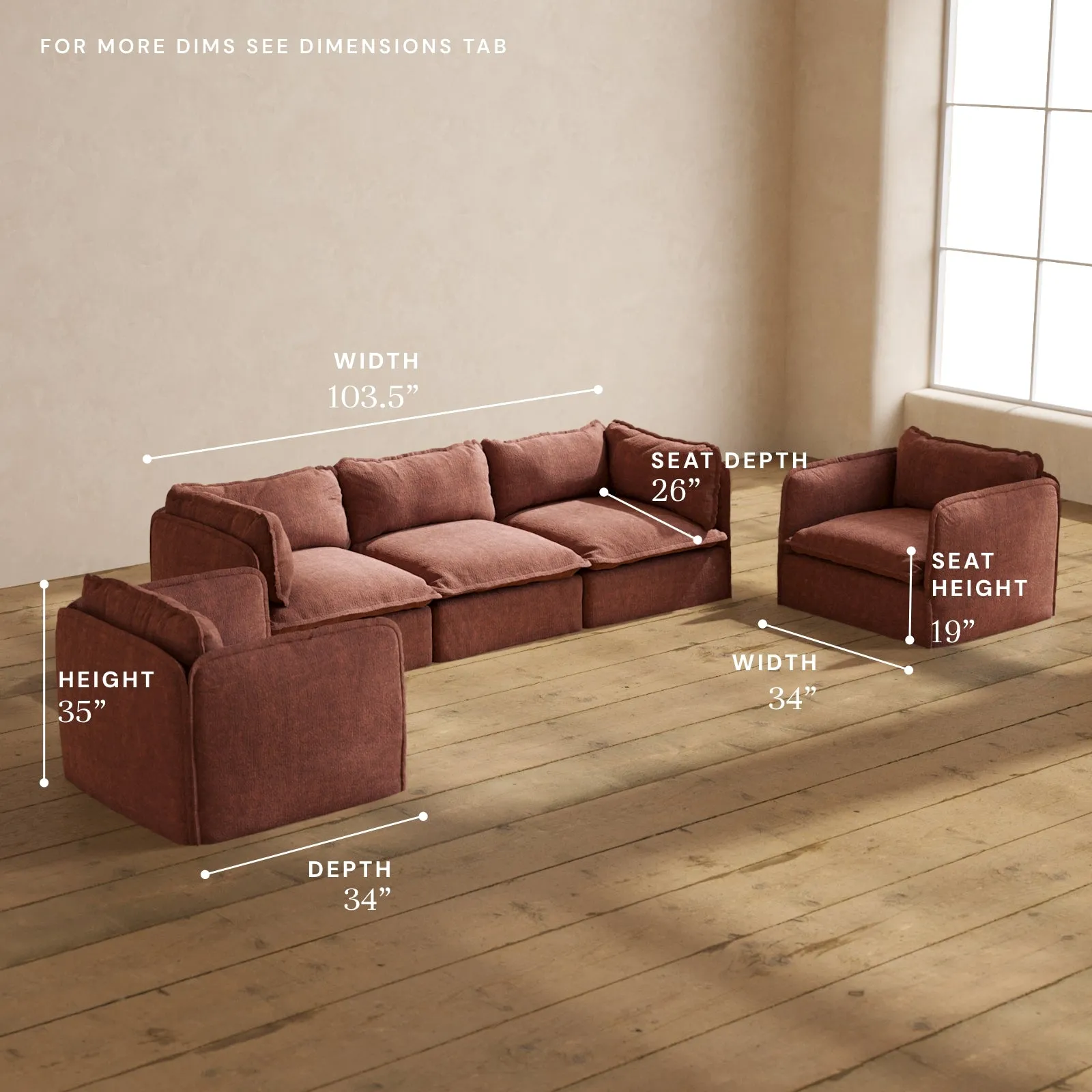 Modular Performance 3-Seater Sofa   Armchair Set in Chestnut | Relaxed Blend