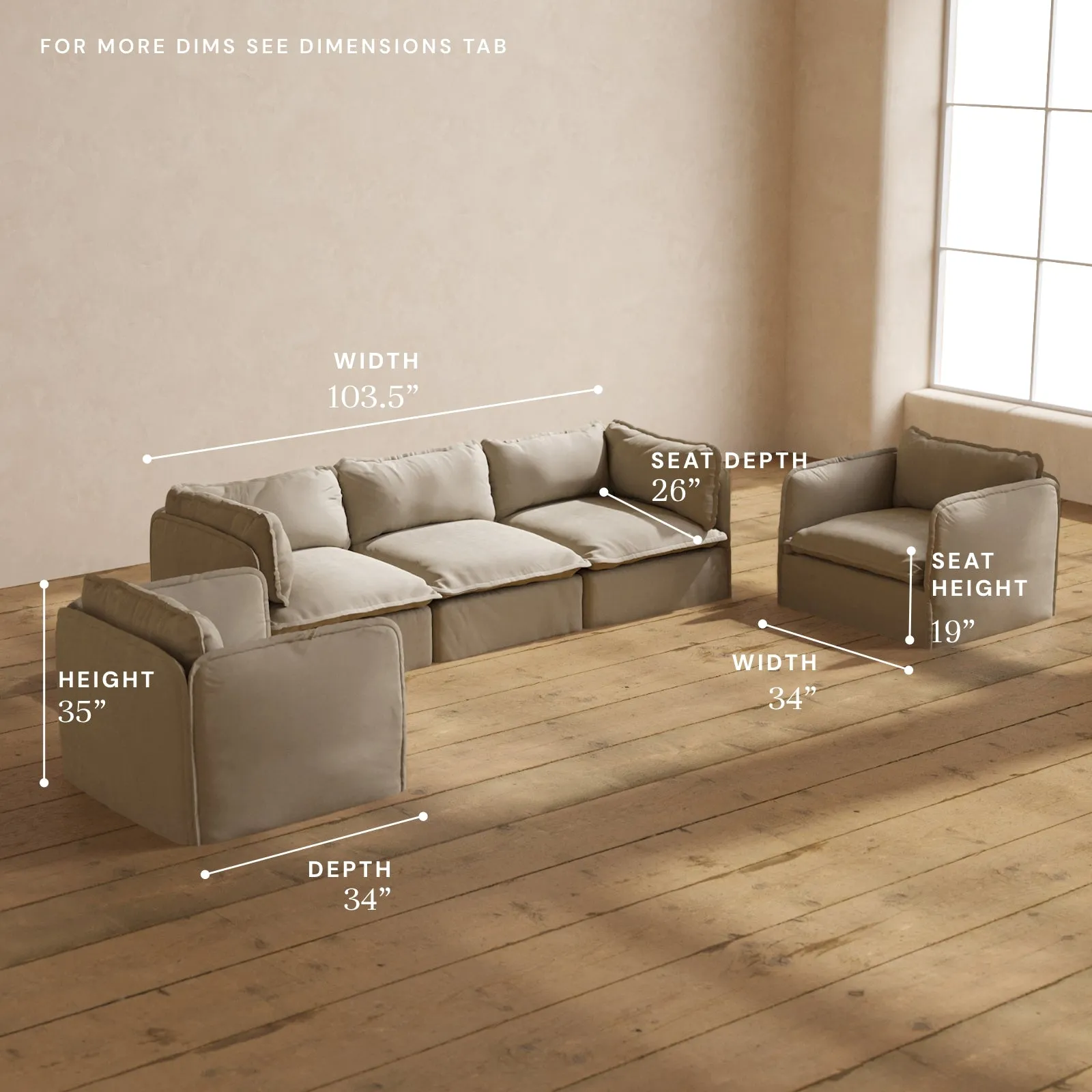 Modular Performance 3-Seater Sofa   Armchair Set in Dune | Relaxed Blend