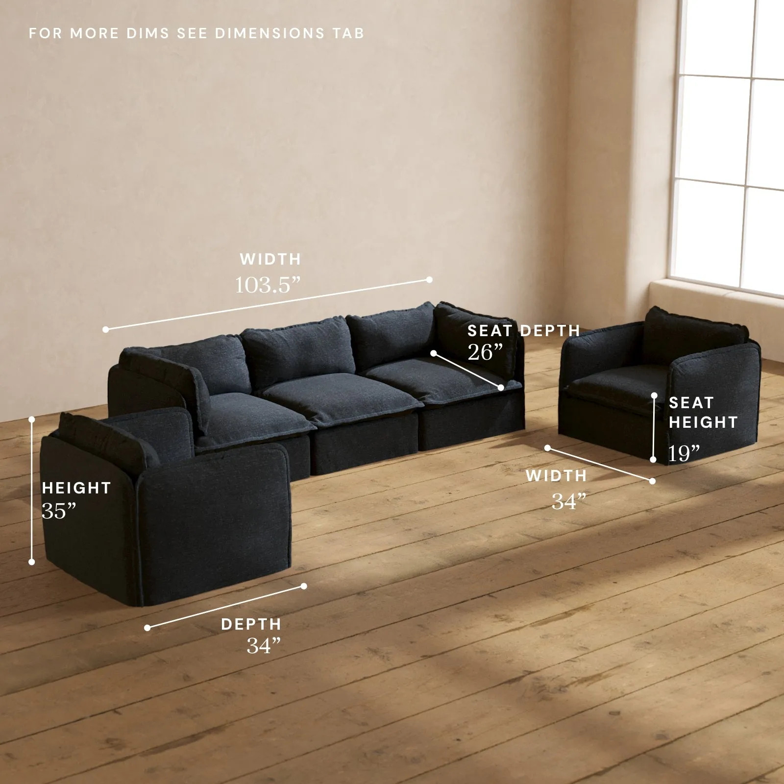 Modular Performance 3-Seater Sofa   Armchair Set in Indigo | Relaxed Blend