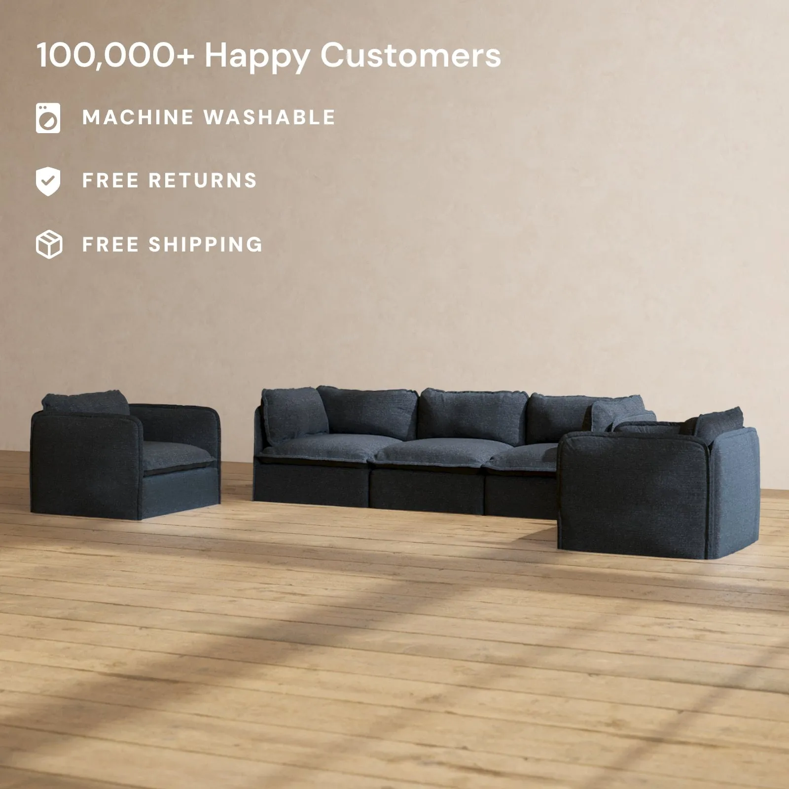 Modular Performance 3-Seater Sofa   Armchair Set in Indigo | Relaxed Blend