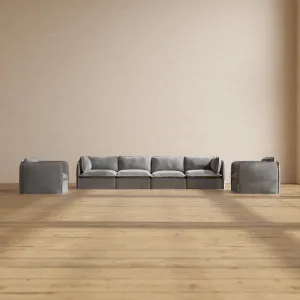 Modular Performance 4-Seater Sofa   Armchair Set in Ash | Deluxe Blend