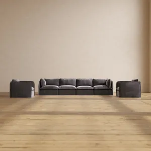 Modular Performance 4-Seater Sofa   Armchair Set in Cinder | Relaxed Blend