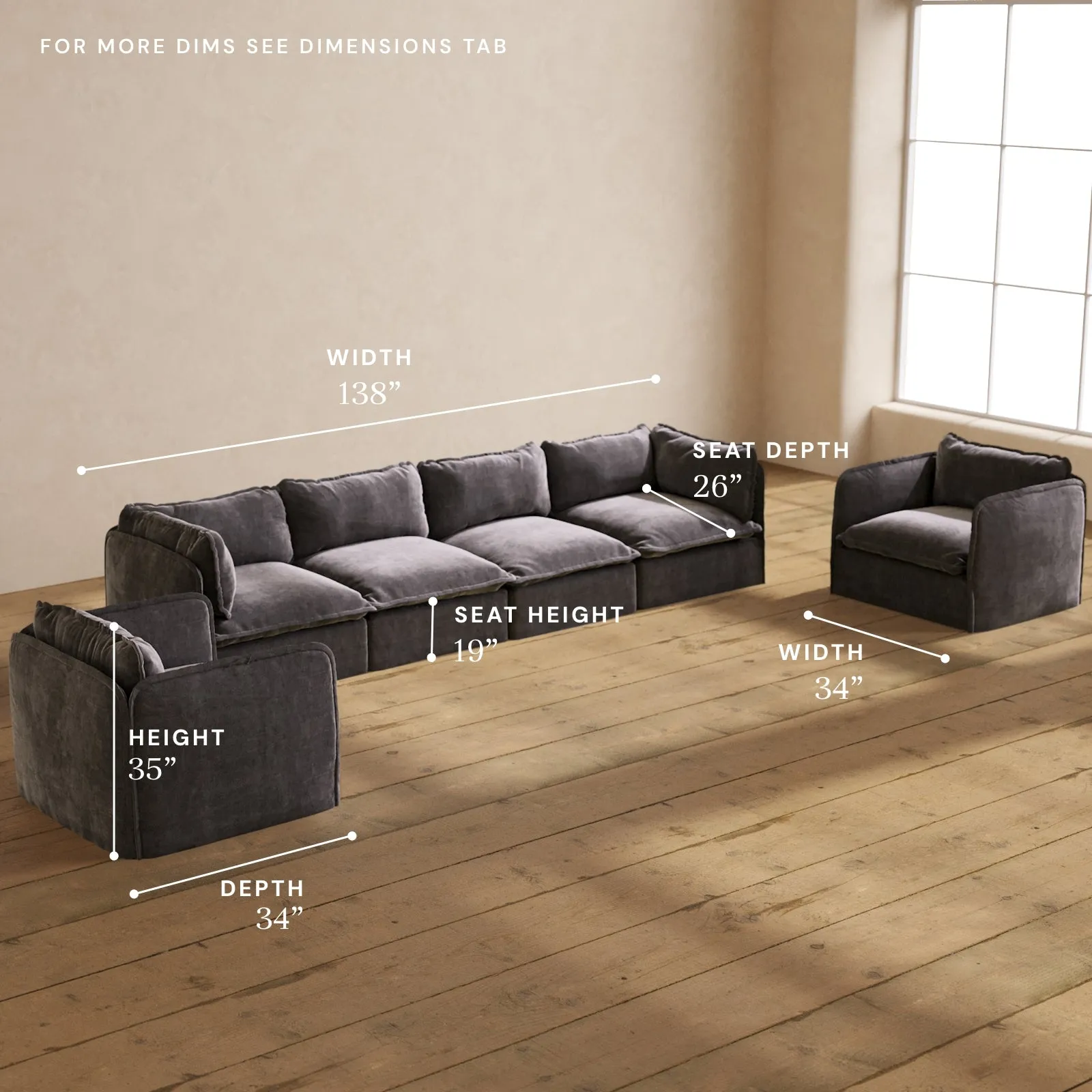 Modular Performance 4-Seater Sofa   Armchair Set in Cinder | Relaxed Blend